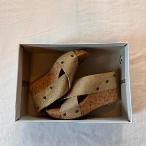 Lucky Brand Neutral Tan Cork Wedge Sandals